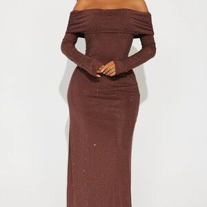 NWT Fashion Nova Embellished Maxi Dress - Chocolate